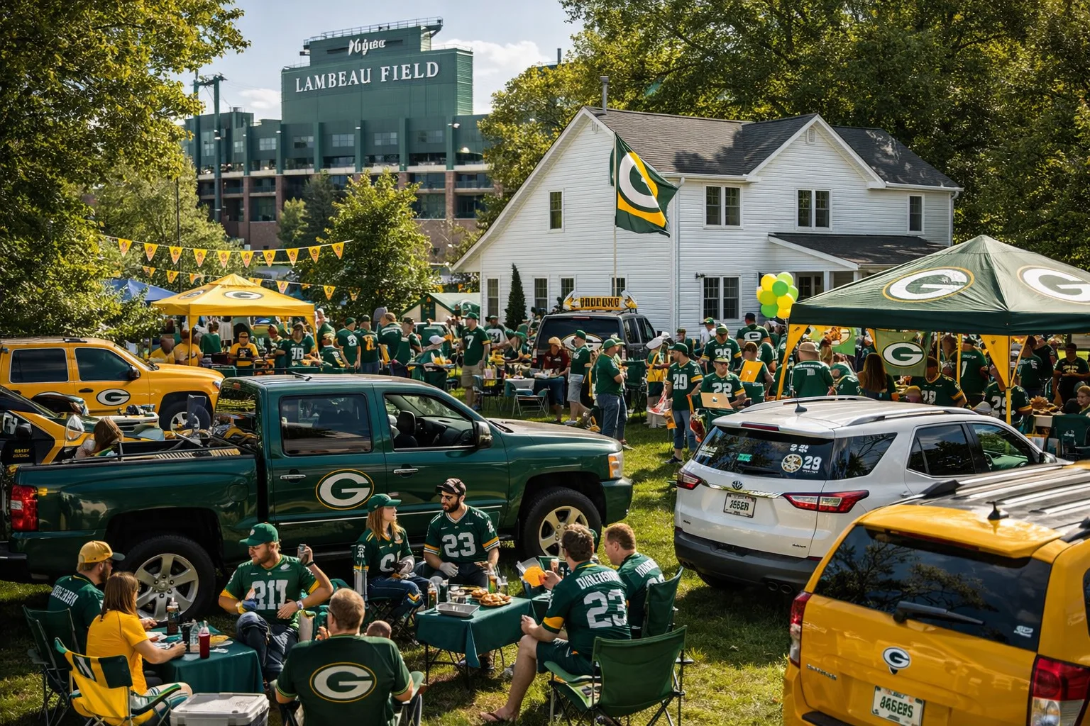 Tailgating in yards near Lambeau Field